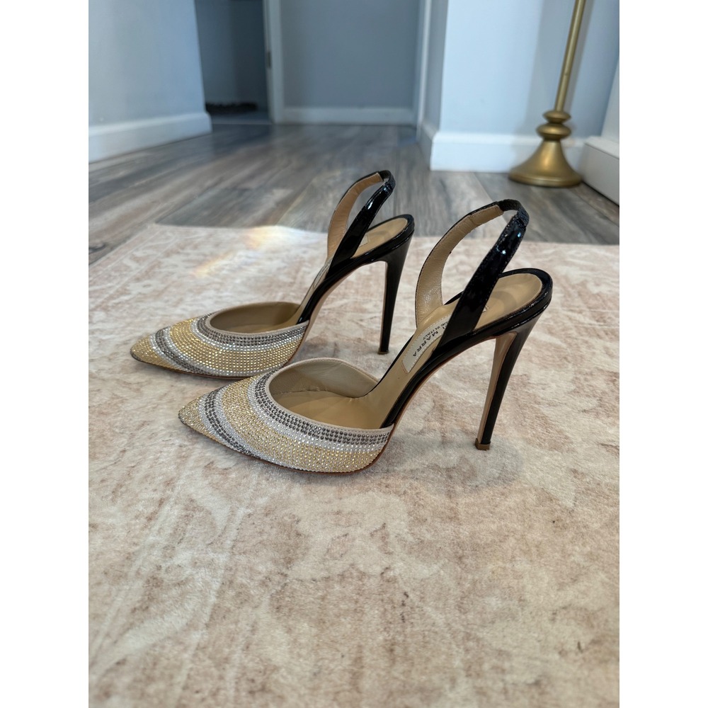 Gianni Marra Rhinestone-Embellished Metallic Slingback Pumps, size 38